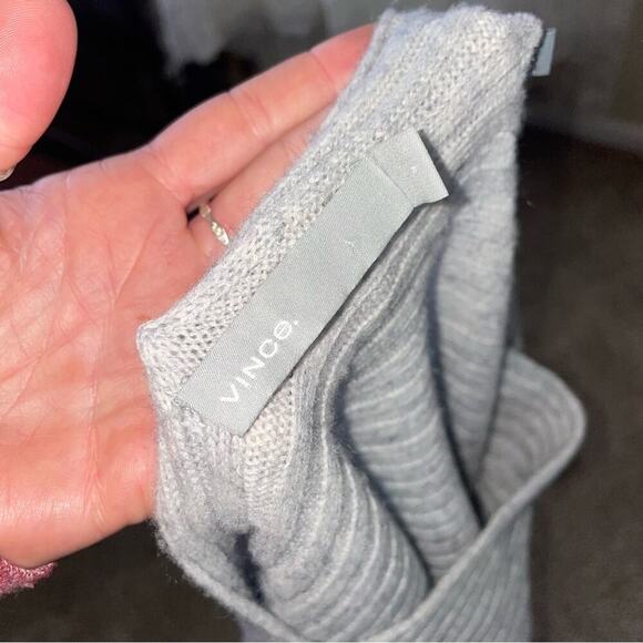 Vince sweater cashmere & wool blend gray ribbed tie bow back long sleeve SZ sm - Picture 3 of 12